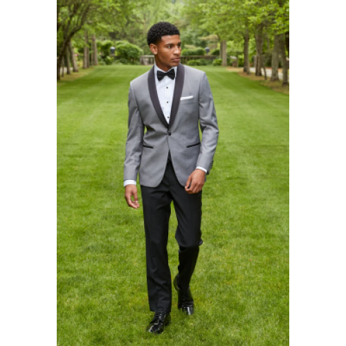 Couture 1910 Stretch 1-Button Grey with Black Shawl Lapel Coat and Contrasting Black Pants